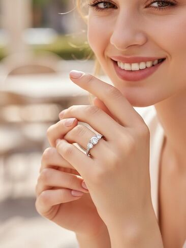 CYW 1.87 Carat Moissanite Three-Stone Rings for Women, Solid 925 Sterling Silver, Size 4-11, Wedding Bands Engagement Promise Aniversary Ring, Birthday Valentines Mothers Day Ideal Gift for Her in Saudi Arabia