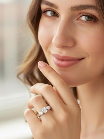 CYW 1.87 Carat Moissanite Three-Stone Rings for Women, Solid 925 Sterling Silver, Size 4-11, Wedding Bands Engagement Promise Aniversary Ring, Birthday Valentines Mothers Day Ideal Gift for Her in Saudi Arabia