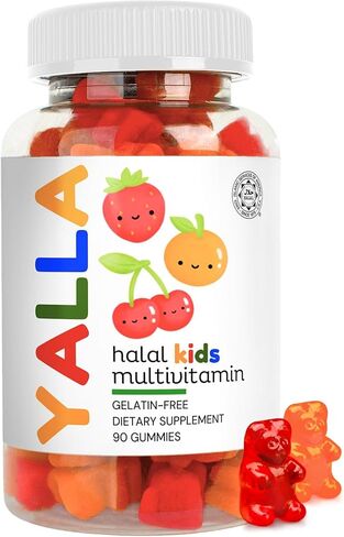 YALLA Halal Vitamins for Kids, Halal Kids Multivitamin Gummies, 45-90 Day Supply, Essential Vitamins with C, D3, Zinc for Immunity, B6 B12 for Energy, ISA Certified, Gelatin Free in Saudi Arabia