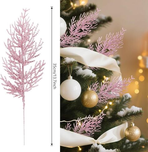 Sherika 24 Pcs Christmas Glitter Stems Artificial Pink Ornament Tree Picks for Christmas Tree Decor, DIY Crafts,Christmas Holiday Decorations, Wreath, Garland, Vase, Wedding and Home Decoration in Saudi Arabia