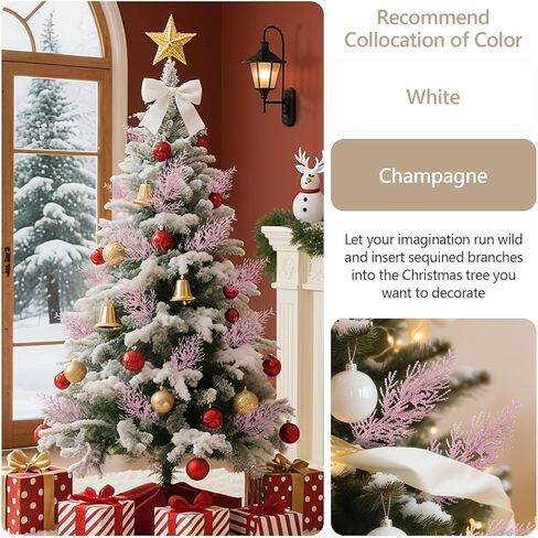 Sherika 24 Pcs Christmas Glitter Stems Artificial Pink Ornament Tree Picks for Christmas Tree Decor, DIY Crafts,Christmas Holiday Decorations, Wreath, Garland, Vase, Wedding and Home Decoration in Saudi Arabia
