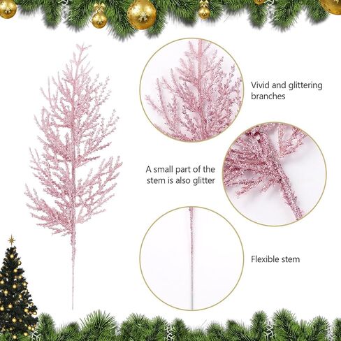 Sherika 24 Pcs Christmas Glitter Stems Artificial Pink Ornament Tree Picks for Christmas Tree Decor, DIY Crafts,Christmas Holiday Decorations, Wreath, Garland, Vase, Wedding and Home Decoration in Saudi Arabia