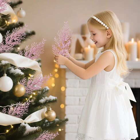 Sherika 24 Pcs Christmas Glitter Stems Artificial Pink Ornament Tree Picks for Christmas Tree Decor, DIY Crafts,Christmas Holiday Decorations, Wreath, Garland, Vase, Wedding and Home Decoration in Saudi Arabia