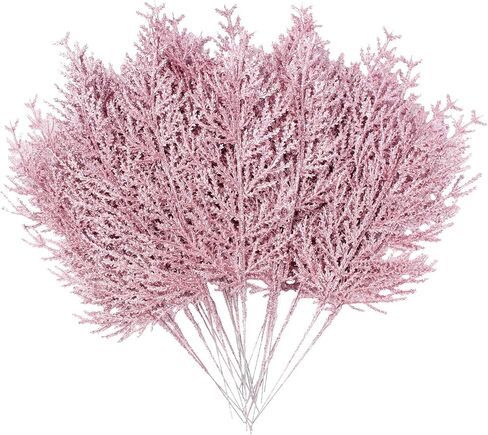 Sherika 24 Pcs Christmas Glitter Stems Artificial Pink Ornament Tree Picks for Christmas Tree Decor, DIY Crafts,Christmas Holiday Decorations, Wreath, Garland, Vase, Wedding and Home Decoration in Saudi Arabia