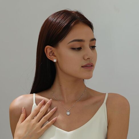 S925 Heart Wedding Jewelry Sets for Bride, 3 Pcs Cubic Zirconia Prom Jewelry, Silver Jewelry Set for Women, Heart Silver Necklace and Earring Sets for Women, Silver Necklace Set in Saudi Arabia