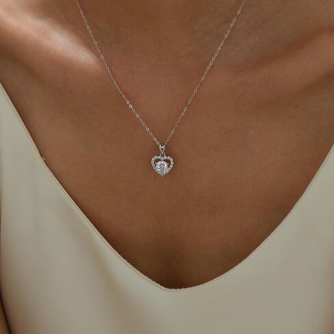 S925 Heart Wedding Jewelry Sets for Bride, 3 Pcs Cubic Zirconia Prom Jewelry, Silver Jewelry Set for Women, Heart Silver Necklace and Earring Sets for Women, Silver Necklace Set in Saudi Arabia