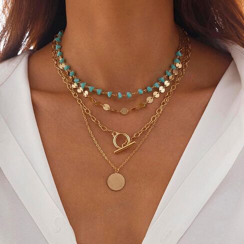 Layered Gold Necklace Set for Women Textured Cuban Chain & Pearl Accent Boho Jewelry with Adjustable Paperclip Links for Summer Accessories Boho Fashion jewelry in Saudi Arabia