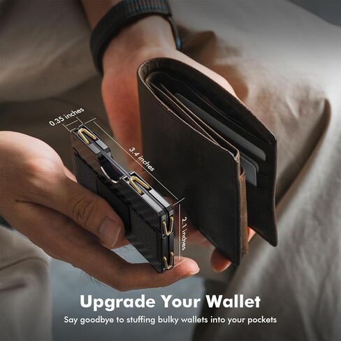 محفظة نحيفة من ألياف الكربون للرجال - محفظة صغيرة الحجم لمنع RFID مع مشبك نقود مفصلي مطور، احترافية ومتينة، تحمل ما يصل إلى 20 بطاقة in Kuwait