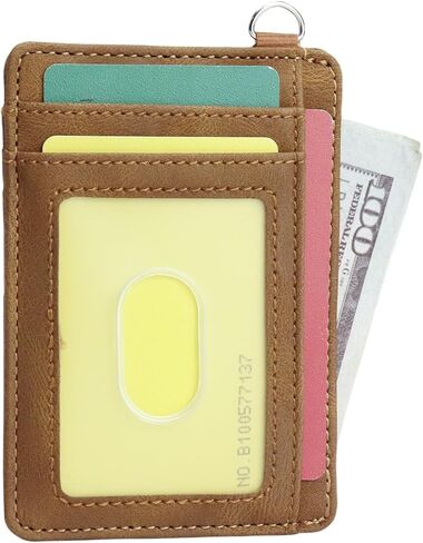 Slim Minimalist Wallet, Front Pocket Wallets with ID Window PU Leather, RFID Blocking, Credit Card Holder with D-Shackle for Men & Women (Retro Brown) in Saudi Arabia