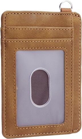 Slim Minimalist Wallet, Front Pocket Wallets with ID Window PU Leather, RFID Blocking, Credit Card Holder with D-Shackle for Men & Women (Retro Brown) in Saudi Arabia