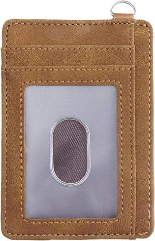 Slim Minimalist Wallet, Front Pocket Wallets with ID Window PU Leather, RFID Blocking, Credit Card Holder with D-Shackle for Men & Women (Retro Brown) in Saudi Arabia