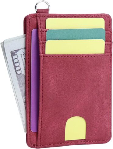 Slim Minimalist Wallet, Front Pocket Wallets with ID Window PU Leather, RFID Blocking, Credit Card Holder with D-Shackle for Men & Women (Retro Brown) in Saudi Arabia