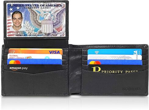 NOBILITY Wallet for Men Black Genuine Leather RFID Blocking Bifold Stylish Wallet With 2 ID Window Gift Items in Saudi Arabia
