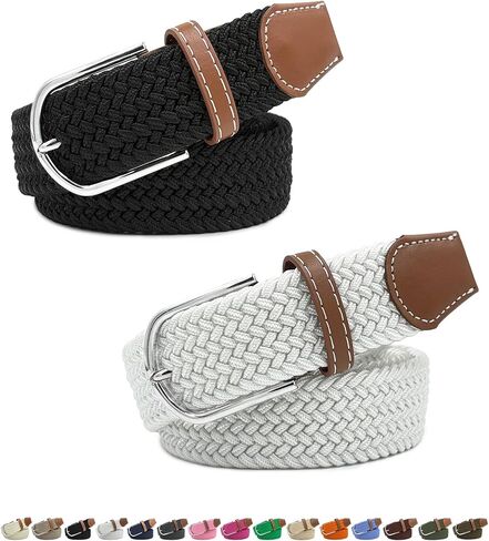 2 Pack No Holes Belts for Women Men Boy Girl, Jeans Pants Dress Elastic Stretchy Golf Braided Belt in Saudi Arabia