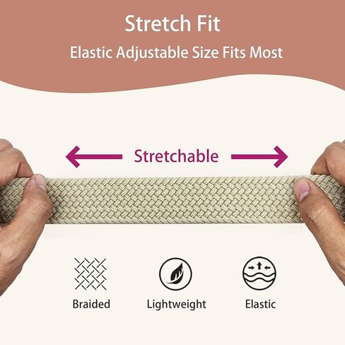 2 Pack No Holes Belts for Women Men Boy Girl, Jeans Pants Dress Elastic Stretchy Golf Braided Belt in Saudi Arabia