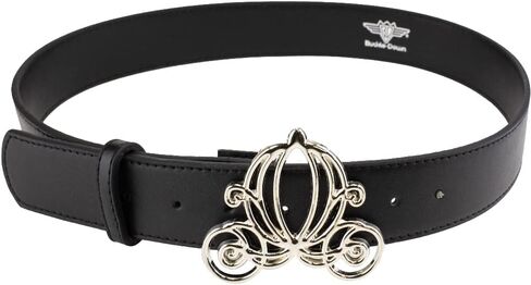 Buckle-Down womens Disney Belt, Cinderella Carriage Silver Buckle, Black Vegan Leather Belt in Saudi Arabia