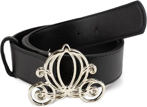 Buckle-Down womens Disney Belt, Cinderella Carriage Silver Buckle, Black Vegan Leather Belt in Saudi Arabia