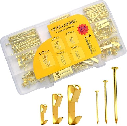 184-Piece Picture Hanging Kit – Includes 20lb, 30lb, and 50lb Wall Picture Hangers with Metal Hooks and Nails for Drywall, Wood Walls and More in Saudi Arabia