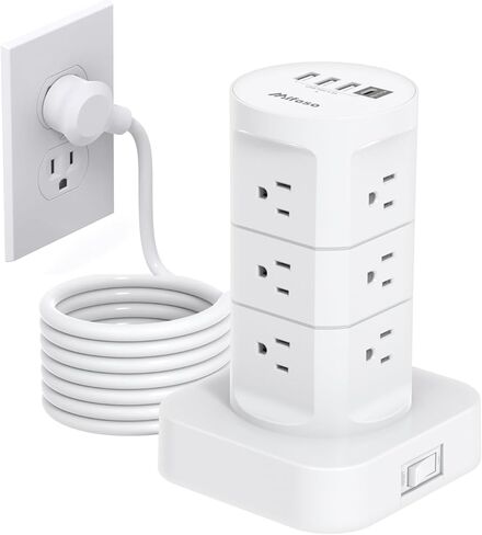 Surge Protector Power Strip Tower, Flat Plug, 6Ft Extension Cord with Multiple Outlets, 12 Outlets 4 USB Ports, Overload Protection for Office Desk Supplies, Dorm Essentials in Kuwait