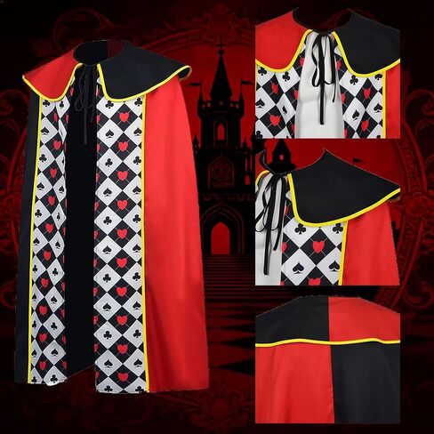 4Pcs Queen Costume Set Red & Black Playing Card Cape,Earrings,Queen Crown Wand for Halloween Theme Party in Saudi Arabia