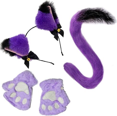 Cute Faux Fur Cat Ears Headband and Tail Set for Adult, Furry Animal Accessories Halloween Cosplay Costume in Saudi Arabia