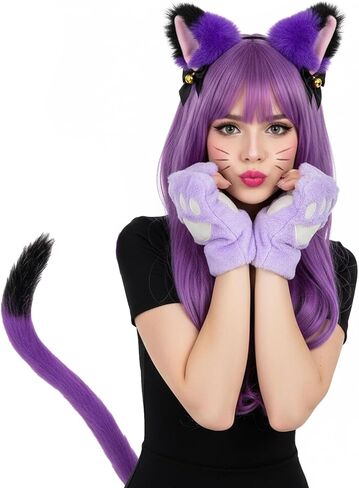 Cute Faux Fur Cat Ears Headband and Tail Set for Adult, Furry Animal Accessories Halloween Cosplay Costume in Saudi Arabia