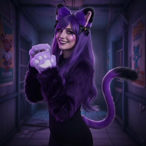 Cute Faux Fur Cat Ears Headband and Tail Set for Adult, Furry Animal Accessories Halloween Cosplay Costume in Saudi Arabia