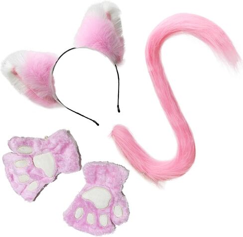 Cute Faux Fur Cat Ears Headband and Tail Set for Adult, Furry Animal Accessories Halloween Cosplay Costume in Saudi Arabia