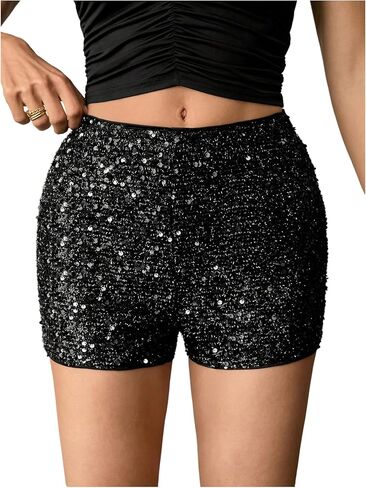 SHENHE Women's Sequin Micro Shorts Sparkly High Waisted Y2K Festival Rave Club Mini Shorts Hot Pants in Saudi Arabia