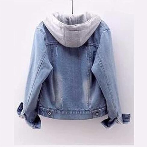 Jeans Jacket For Women Winter Button Down Casual Denim Jacket With Hood Cozy Breathable Fuzzy Jean Hoodies Tops in Saudi Arabia