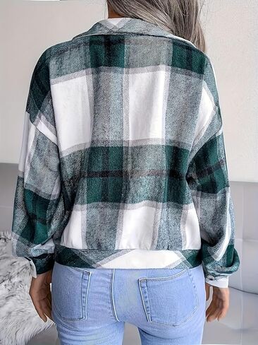 Womens Plaid Long Sleeve Button Down Jackets Fall Winter Warm Coat in Saudi Arabia