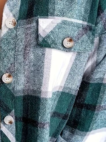 Womens Plaid Long Sleeve Button Down Jackets Fall Winter Warm Coat in Saudi Arabia