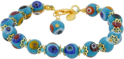 Glass Of Venice Murano Glass Bracelet Italian Aqua Blue Millefiori Beads Handmade Blown Glass - Murano Glass Bracelets for Women in Saudi Arabia