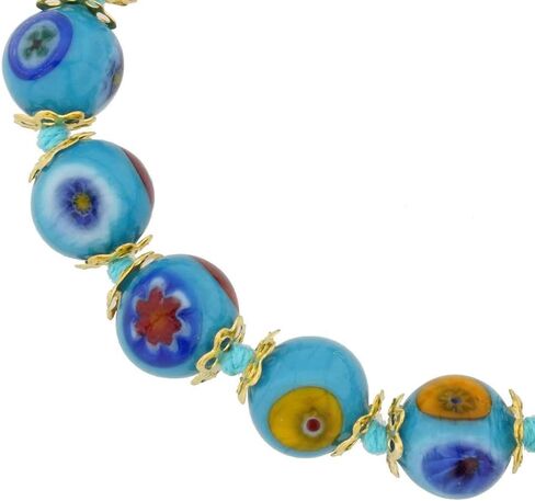 Glass Of Venice Murano Glass Bracelet Italian Aqua Blue Millefiori Beads Handmade Blown Glass - Murano Glass Bracelets for Women in Saudi Arabia