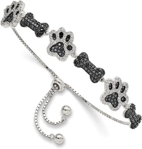 Diamond2Deal Sterling Silver Polished Cubic Zirconia Paw Print and Dog Bone Adj Bracelet for Mom in Saudi Arabia