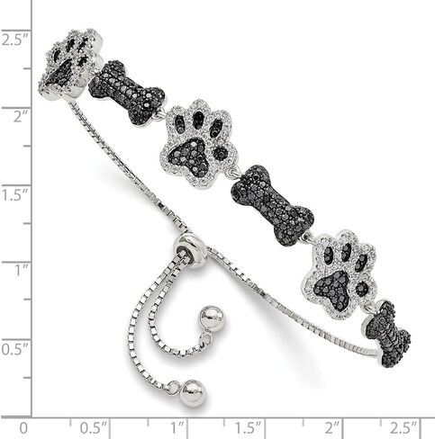Diamond2Deal Sterling Silver Polished Cubic Zirconia Paw Print and Dog Bone Adj Bracelet for Mom in Saudi Arabia