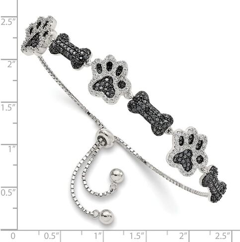 Diamond2Deal Sterling Silver Polished Cubic Zirconia Paw Print and Dog Bone Adj Bracelet for Mom in Saudi Arabia