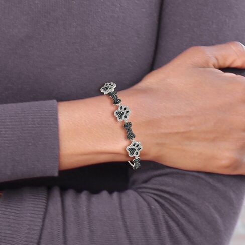 Diamond2Deal Sterling Silver Polished Cubic Zirconia Paw Print and Dog Bone Adj Bracelet for Mom in Saudi Arabia