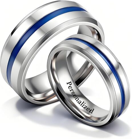 Personalized Custom Made Couple Rings Double Color His Her Engagement Wedding Bands Gift Birthday Matching Titanium Steel in Saudi Arabia