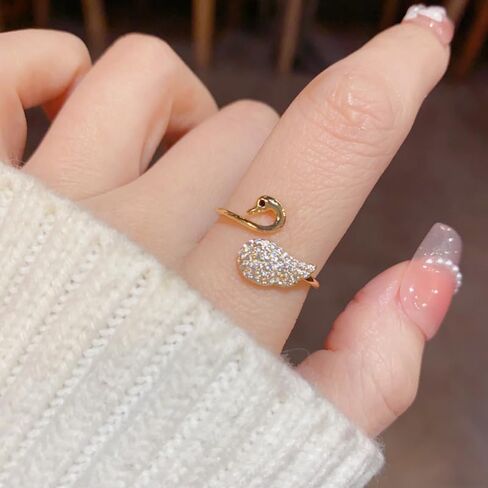 Lovely Cubic Zirconia Swan Wrap Open Statement Ring for Women Delicate Stackable Animal Thin Band Knuckle Finger Rings Dainty Wedding Engagement Promise Fashion Jewelry Birthday Gifts for Her in Saudi Arabia