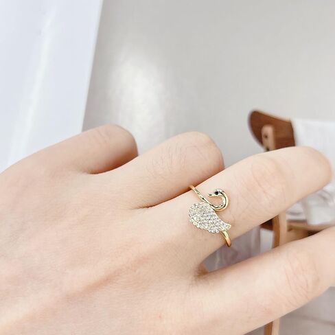 Lovely Cubic Zirconia Swan Wrap Open Statement Ring for Women Delicate Stackable Animal Thin Band Knuckle Finger Rings Dainty Wedding Engagement Promise Fashion Jewelry Birthday Gifts for Her in Saudi Arabia