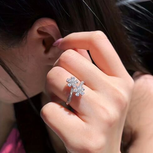 White Gold Plated Inlay Cubic Zirconia Open Adjustable Flower Engagement Rings Wedding Bridal Band Promise Rings Evening Parties Anniversary Valentine's Day Gifts Eternity Bands for Women in Saudi Arabia