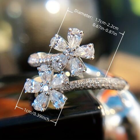White Gold Plated Inlay Cubic Zirconia Open Adjustable Flower Engagement Rings Wedding Bridal Band Promise Rings Evening Parties Anniversary Valentine's Day Gifts Eternity Bands for Women in Saudi Arabia
