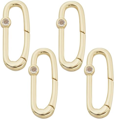 Sunnyclue 1 Box 4pcs Spring Oval Ring Carabiner Clips Bulk Cubic Zirconia Real 18K Gold Plated Rhinestone Key -keychain buck gate bate for beac key bag baggs diy crafts accessories in Kuwait