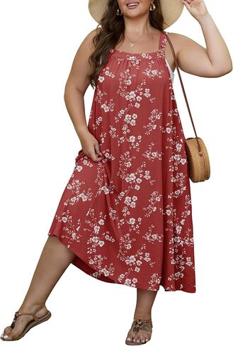OLRIK Women's Plus Size Summer Dress 2026 Overall Midi Sundress for Women Loose Fit Adjustable Strap Beach Swimsuit Cover Up in Saudi Arabia