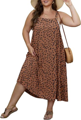 OLRIK Women's Plus Size Summer Dress 2026 Overall Midi Sundress for Women Loose Fit Adjustable Strap Beach Swimsuit Cover Up in Saudi Arabia