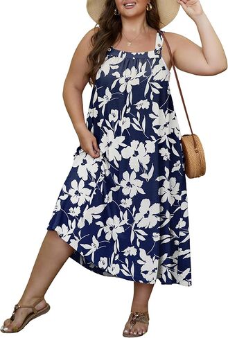 OLRIK Women's Plus Size Summer Dress 2026 Overall Midi Sundress for Women Loose Fit Adjustable Strap Beach Swimsuit Cover Up in Saudi Arabia