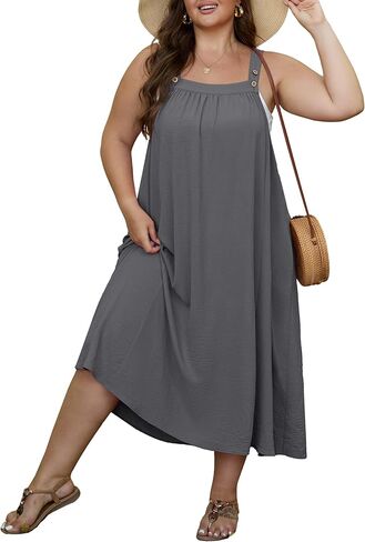 OLRIK Women's Plus Size Summer Dress 2026 Overall Midi Sundress for Women Loose Fit Adjustable Strap Beach Swimsuit Cover Up in Saudi Arabia