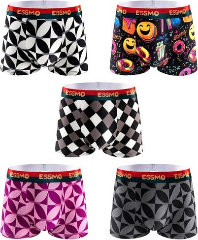 5 Pack Men's Boxer Briefs Moisture-Wicking 4-Way-Stretch Geometric Breathable Underwear Men in Saudi Arabia