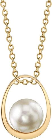 The Pearl Source 14K Gold 7-8mm Round White Japanese Akoya Pearl Jamie Pendant for Women in Saudi Arabia
